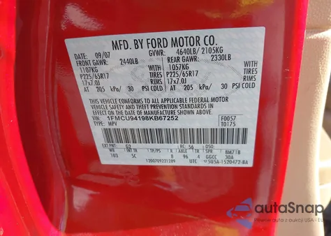 2008 Ford Escape Limited from USA, damaged, VIN 1FMCU94198KB67252